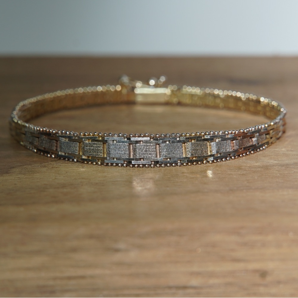 Vintage Sterling Silver Tri-Color Graduated RICCIO Bracelet MADE IN ITALY 925